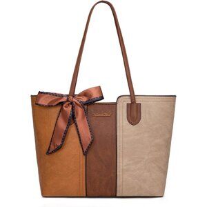 Women Beige With Yellow Imported Top zipper Top Handle Satchel Purses Handbags